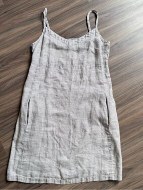 Eileen Fisher Neutral Light Taupe V-Neck Linen short dress